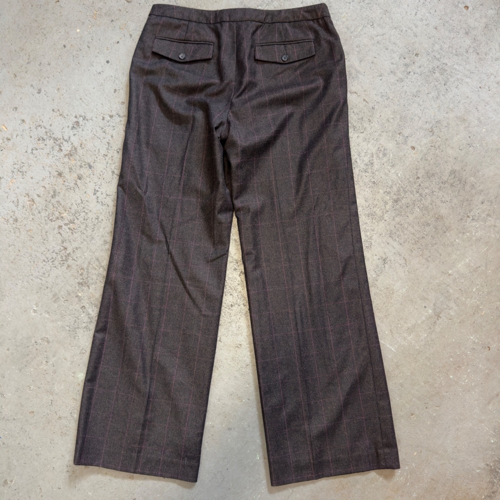 Banana Republic Martin Wool Trousers Brown Purple Windowpane Wide Leg Pants 10 - Picture 5 of 11